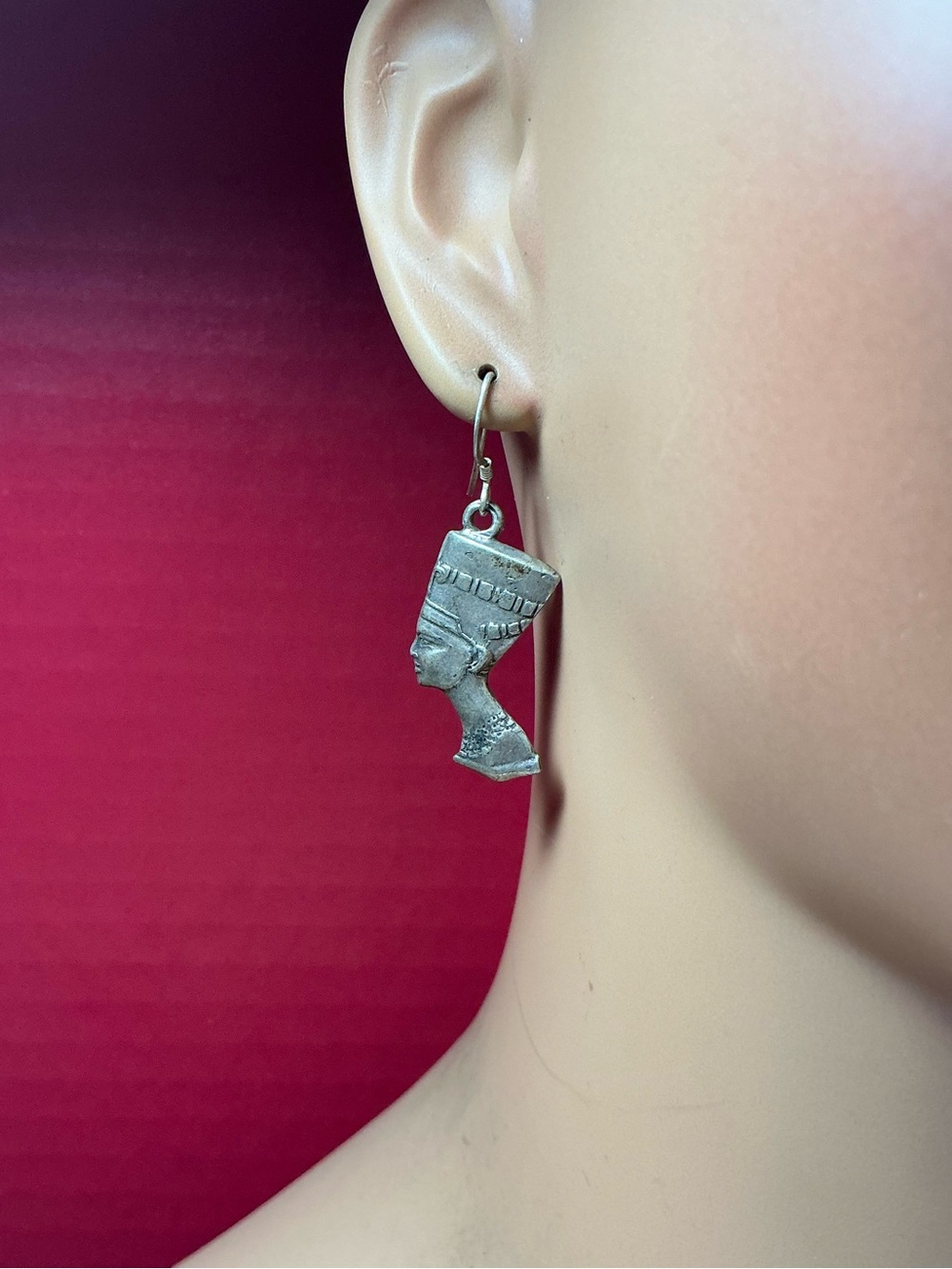 Solid Sterling Silver Queen Nefertiti Dangle Earrings. 1.75 inches long